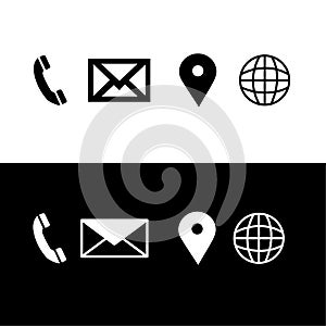 Navigation icon, phone number, website, email, vector
